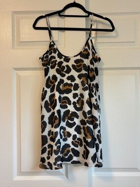 Show Me Your MuMu White Slip Dress with Black and Brown Leopard Print